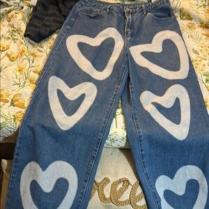 Blue Heart Patterned Women's Jeans